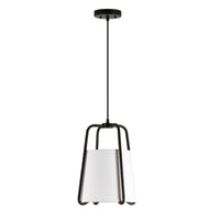 Hudson&Canal - Suspension Marduk de 28 cm de large avec abat-jour en tissu - Bronze noirci/blanc-Design moderne du milieu du siècle pour votre entrée, votre foyer ou votre cuisine