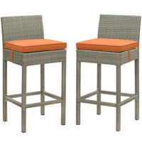Modway - Conduit Terrasse extérieure Rotin en osier Tabouret de bar - Orange gris clair - Ensemble de 2-Tabouret de bar extérieur moderne