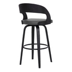 Armen Living Shelly 26" Counter Height Swivel Bar Stool in Grey Faux Leather & Black Wood-5