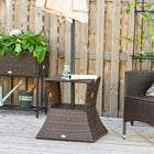 Outsunny Rattan Wicker Outdoor Coffee Table with Umbrella Hole, 2 Tier Storage Shelf - Mixed Brown-Solid metal frame construction for outdoor use