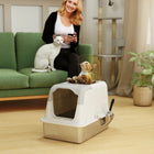 PawHut Stainless Steel High Sided Kitty Litter Box with Scoop-Enclosed design ensures privacy for cats 