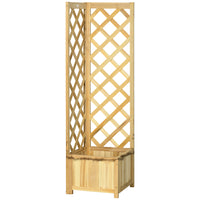 Outsunny Raised Garden Bed with Trellis for Vine Climbing - 16" x 16" x 57" - Natural-Plenty of space to plant vegetables, flowers, and herbs
