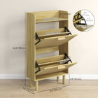 HOMCOM Narrow Shoe Cabinet with 2 Rattan Flip Drawers for 12 Pairs - Oak-Compact design, ideal for small entryways, hallways, or any narrow places