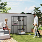 PawHut Outdoor Catio Cat Enclosure with Cover and Platforms - Black-Includes four casual installation perches and a hammock 