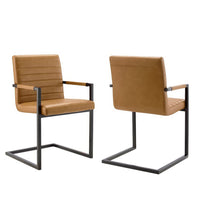 Modway Savoy Vegan Leather Dining Chairs - Tan - 2 Pack-Contemporary Dining Chair