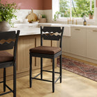 Modway - Jax Bois de chêne Tabouret de comptoir avec dossier ondulé en rasoir et coussin in Cacao noir-Coussin de siège en tissu