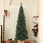 HOMCOM 6' Artificial Pencil Christmas Tree with 618 Branches and Metal Base - Green-Snow-flocked design with pinecones adds a wintry touch 