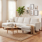 HOMCOM U-Shaped Sectional Couch with Double Chaise - Beige-Plush back cushions and high armrests add extra comfort and support  
