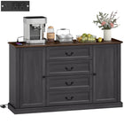 HOMCOM 57.9" L Cabinet with Charging Station and Thickened Top - Black Wood Grain-Four drawers and two cabinets keep your kitchen organized