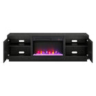 Hudson&Canal - Meuble TV Presque avec foyer en cristal de 26 po pour téléviseurs jusqu'à 75 po - Grain noir-Le dessus a une capacité de poids de 75 lb, les étagères inférieures peuvent supporter 25 lb chacune