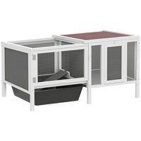 PawHut - Clapier à lapin en bois, cage pour cochon d’Inde avec dessus ouvrable-Un espace de couchage privé relié à un enclos spacieux pour jouer 