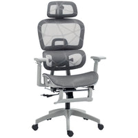 HOMCOM - Chaise de bureau ergonomique en maille à haut dossier - gris-Dossier inclinable à 135 degrés, réglable sur trois niveaux. Allongez-vous comme vous le souhaitez
