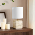 Hudson&Canal Pacha 16" Tall Stone Table Lamp with Fabric Shade - Natural Travertine-Clean with a soft, dry cloth and no harsh chemicals or abrasive cleaning materials