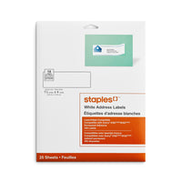 Staples White Address Labels - For Use With Inkjet/Laser Printers - 4" x 1-1/3" - White - 25 Pack-Create customized labels for addressing and shipping