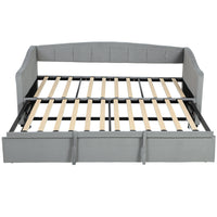 HOMCOM Twin Size Upholstered Trundle Daybed with Storage Pockets - Light Grey-Pop-up trundle lifts to form a spacious king-size sleeping surface