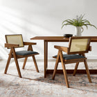 Modway - Thera Canne en cuir végane Fauteuils de salle à manger Ensemble de 2 - Noir noyer-Siège en cuir synthétique