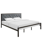 Modway Mia Fabric King Bed - Brown Grey-Tufted button fabric headboard