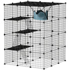 PawHut Indoor 4 Tier Cat Cage with Hammock and Doors - Black-Spacious four-tier design allows ample room for multiple cats 