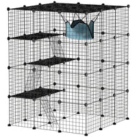 PawHut Indoor 4 Tier Cat Cage with Hammock and Doors - Black-Spacious four-tier design allows ample room for multiple cats 