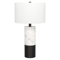Hudson&Canal Liana 24" Tall Table Lamp with Fabric Shade - Marble/Black/White-Glam design for your living room, workspace, or bedside table