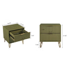 Manhattan Comfort - Table de nuit moderne DUMBO 51 cm à 2 tiroirs - Vert olive-Poignées de tiroir horizontales en métal avec finition dorée