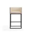 Manhattan Comfort Embassy 21" Mid-Century Modern Faux Leather Upholstered Bar Stool - Cream and Black-Simplistic Tight Back Chair Design