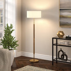 Hudson&Canal Simone 2-Light Floor Lamp with Fabric Shade - Rustic Oak/Brass/White-Rated for two 100W incandescent bulbs - 9W LED bulbs, 23W fluorescent (CFL) bulbs, or 9W self-ballasted LED bulbs, E26-base bulbs, Bulbs not included