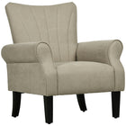HOMCOM - Fauteuil d’appoint en tissu avec pieds en bois - accoudoirs roulés pour salon - beige-Tissu respirant aspect lin résistant aux plis et à la déformation  
