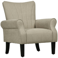 HOMCOM - Fauteuil d’appoint en tissu avec pieds en bois - accoudoirs roulés pour salon - beige-Tissu respirant aspect lin résistant aux plis et à la déformation  
