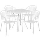 28'' Square White Indoor-Outdoor Steel Patio Table Set with 4 Round Back Chairs [CO-28SQ-03CHR4-WH-GG]-Set Includes Table and 4 Chairs