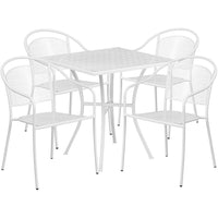 28'' Square White Indoor-Outdoor Steel Patio Table Set with 4 Round Back Chairs [CO-28SQ-03CHR4-WH-GG]-Set Includes Table and 4 Chairs