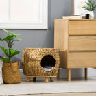 PawHut Elevated Wicker Cat Bed with Washable Cushion - Light Brown-Kitten bed features soft cushion for comfort 