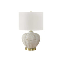 Monarch Specialties 21" H Transitional Table Lamp - Ivory / Cream Shade / Cream Resin-This fashionable, transitional style 21"h table lamp with a textured cream resin base sitting on gold metal footing, a wide ivory linen fabric shade and finished with round gold finial on top adds an instant decorative upgrade to your space