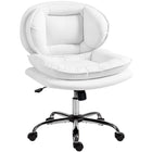 HOMCOM Criss Cross Armless Wide Office Chair with Wheels - White-Wide, armless seat with double-tier doll cotton padding allows for comfortable cross-legged sitting