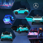Qaba Mercedes-Benz AMG CLA 45 Licensed 12V Ride on Car - Light Blue-Rear wheels with suspension, speeds adjustable between 1.9-3.1 mph (3-5 km/h) 