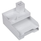 JAM Paper Stackable Office Desk Deluxe Organizer Set - 1 Top Tray, 2 Letter Trays, & 1 Pen Holder - White-Stackable Paper Trays Deluxe Desk Set | Colour: White