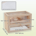 PawHut 24" Hamster Cage, 2 Levels Small Animals Habitat - Natural Wood-Includes a sliding door at the bottom for easy cleaning