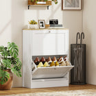 HOMCOM Slim Shoe Cabinet with 2 Flip Drawers & Adjustable Shelves - White-Two-level adjustable shelves accommodate various shoe sizes