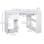 HOMCOM - Bureau en l avec plateau pour clavier - 47,2 po L x 27,6 po l x 29,5 po H - blanc-Structure en panneau de particules solide et durable, avec un revêtement mélaminé lisse et protecteur