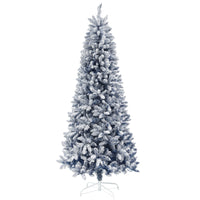 HOMCOM 7' Snow-Flocked Artificial Christmas Tree with Hinged Tips - White-Blue colour and snow-flocked branches mimic a wintry outdoor scene 
