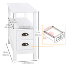 HOMCOM Slim End Table with 2 Drawers and Storage Shelf - White-Made of MDF board, durable for long-lasting use 