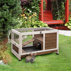 PawHut - Clapier d’intérieur en bois sur roulettes avec enclos, brun - 35,4 po L x 20,9 po l x 23,2 po H-4 roues pour un déplacement facile, dont 2 avec freins pour maintenir la cage en place 
