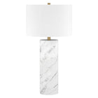 Hudson&Canal - Lampe de table Elise de 76 cm de haut avec abat-jour en tissu, - Marbre/laiton/blanc-Design glamour pour votre salon, votre espace de travail ou votre table de chevet