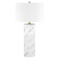 Hudson&Canal - Lampe de table Elise de 76 cm de haut avec abat-jour en tissu, - Marbre/laiton/blanc-Design glamour pour votre salon, votre espace de travail ou votre table de chevet