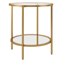 Hudson&Canal - Table d'appoint ron Sivil 50 cm de large avec étagère en verre - Laiton-Une finition en laiton doré fabriquée à la main est appliquée sur le cadre en acier