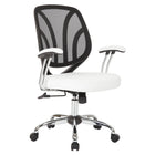 Work Smart - Fauteuil avec dossier en maille noire et siège en similicuir blanc-Bras chromés avec accoudoirs rembourrés