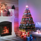 HOMCOM 4' Pre-Lit Artificial Christmas Spruce Tree with LED and Optical Fibre - Green-Beautiful pre-set light patterns are controlled by a button for creative holiday twinkling 