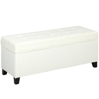 HOMCOM 47 Inch Linen Storage Chest Ottoman Bench - Cream White-29.6 gal storage space with dual hinges allows easy access;