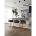 Manhattan Comfort - Louvre tabouret de comptoir mi-siècle moderne en similicuir gris et or titane, lot de 3-Piédestal demi-cercle en acier inoxydable avec finition dorée