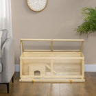 PawHut - Cage en Bois pour Hamster avec Plateau Coulissant pour Gerbilles - Bois Naturel-Structure en bois pour plus de stabilité